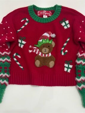 33 Degrees Christmas Teddy Bear Sweater Red Green Holiday M/S